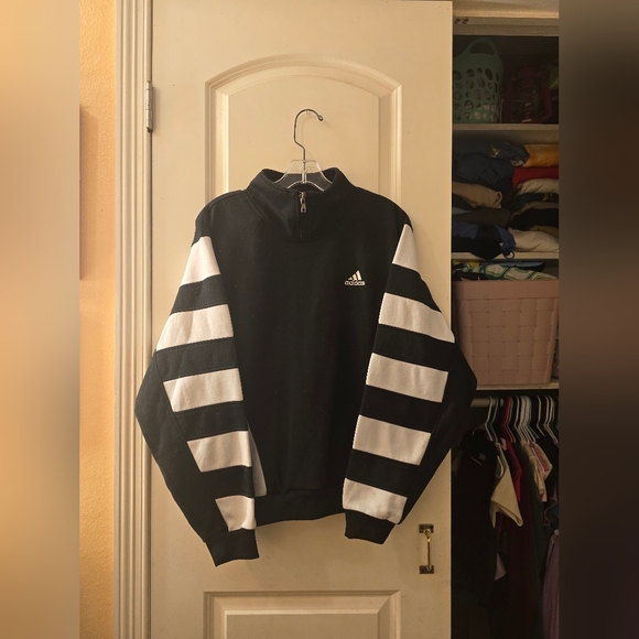 Vintage Adidas Hald Zip Collared Sweater Sz L Black And White - Picture 1 of 5